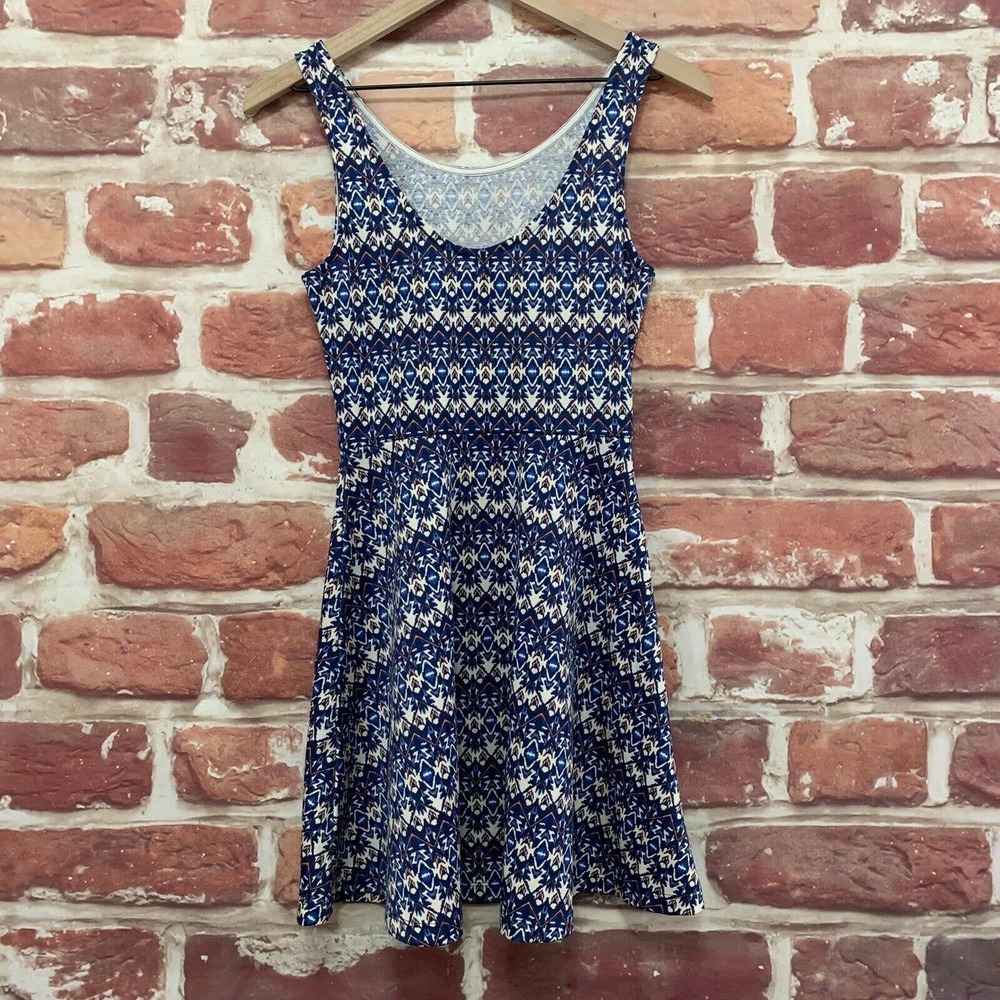 H&M Tank Dress Women's Blue Multicolor Aztec Style Stretchy Casual Pull On